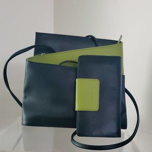 Tolblanc Paris Green Leather Purse AND Wallet Set